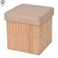 Natural Bamboo Storage Cube Chair Ottoman Box with Lids