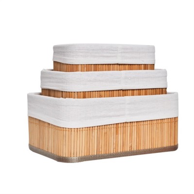 Home decoration natural bamboo toy storage small box bathroom storage basket set 3